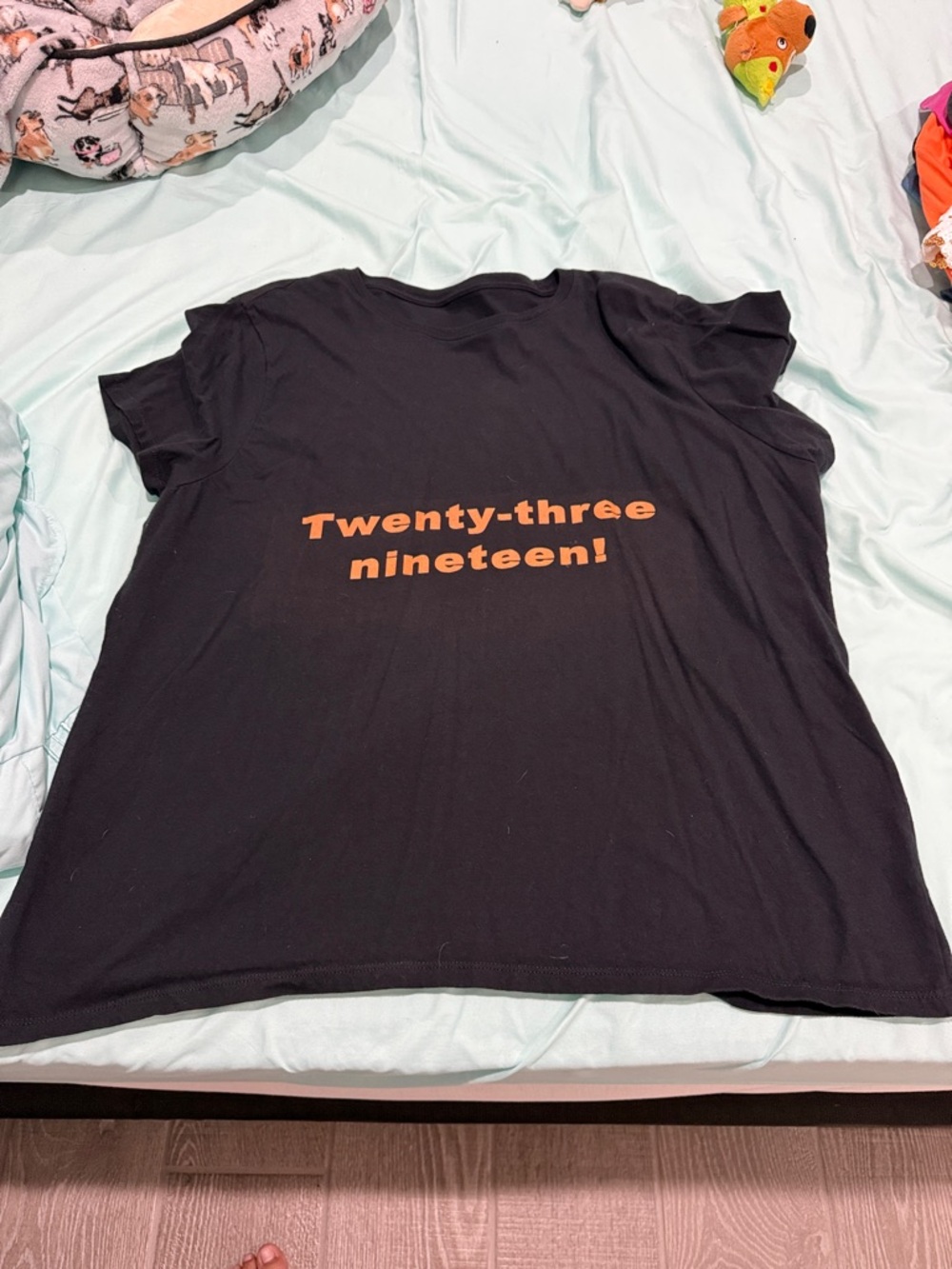 Monsters inc Black Graphic Tee with Orange "Twenty-three nineteen!" Print